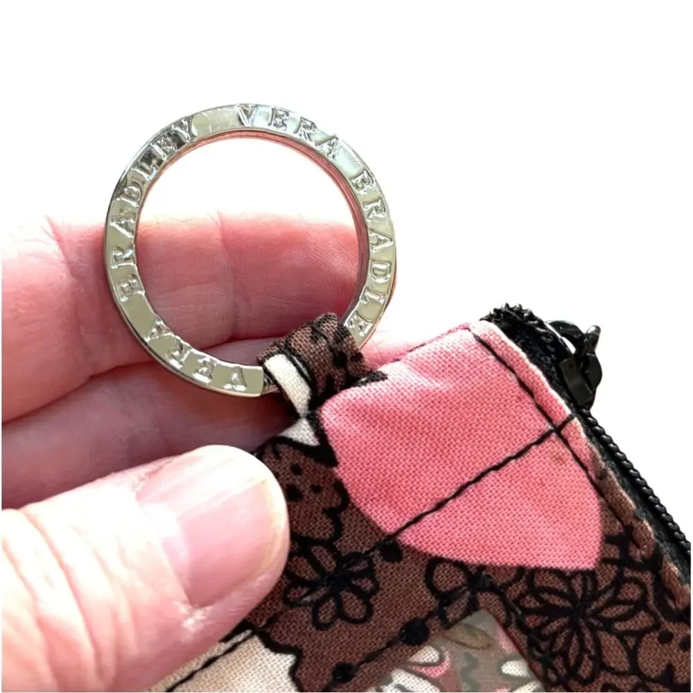 Vera Bradley keychain ID wallet pink floral fabric zipper case slim preppy